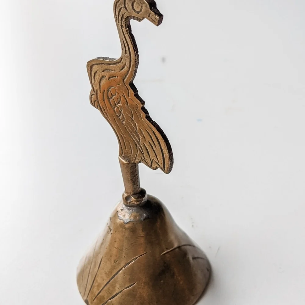 Vintage 80s Brass Hand Crane Bell